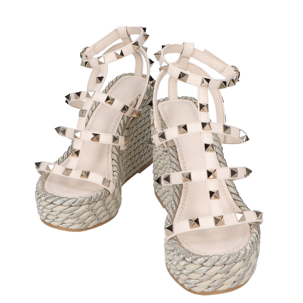 ヴァレンティノガラヴァーニ 【美品】ロックスタッズ カーフスキン ストラップウェッジ 34