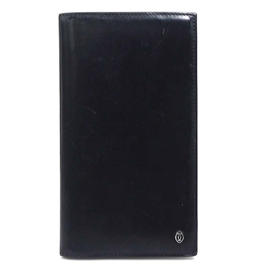 カルティエ CARTIER 手帳カバー レザー ブラック シルバー メンズ【中古】 e61781