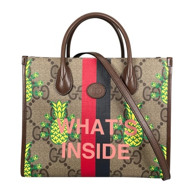 美品 GUCCI グッチ グジャンボGG パイナップル 659983 ハンドバッグ PVC/レザー ブラウン レディース 2WAY ショルダー【中古】