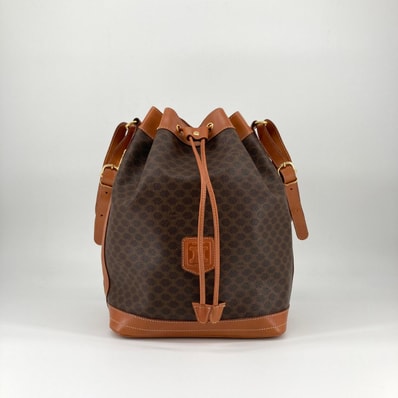 CELINE(セリーヌ) ブラゾンマーク マカダム柄巾着 ショルダーバッグ ブラウン