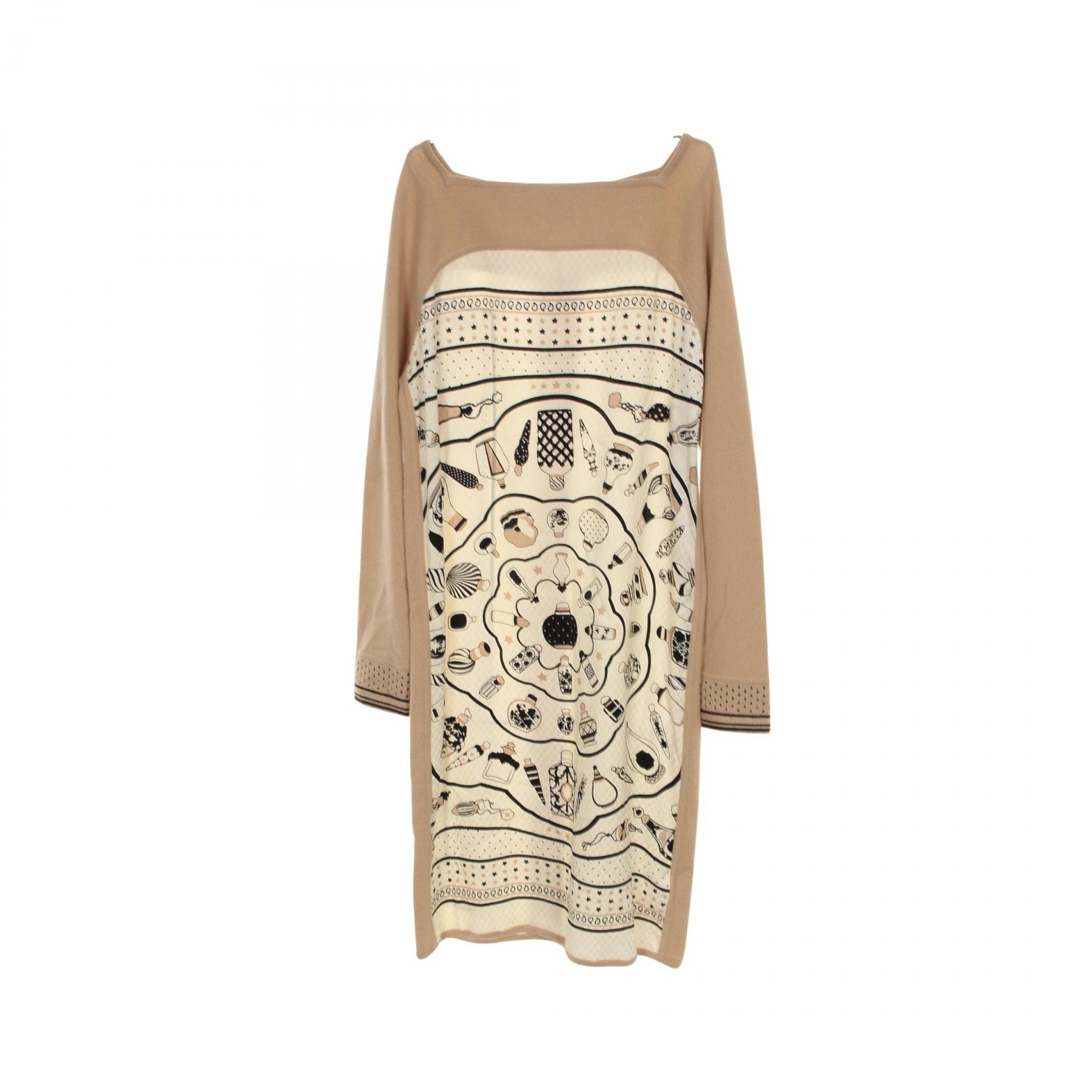 エルメス HERMES ツイルレーヌ Les flacons Bandana ワンピース 衣料品 トップス シルク ウール カシミヤ シルク ベージュ レディース ベージュ系 / アイボリー系 / ブラック系 【中古】