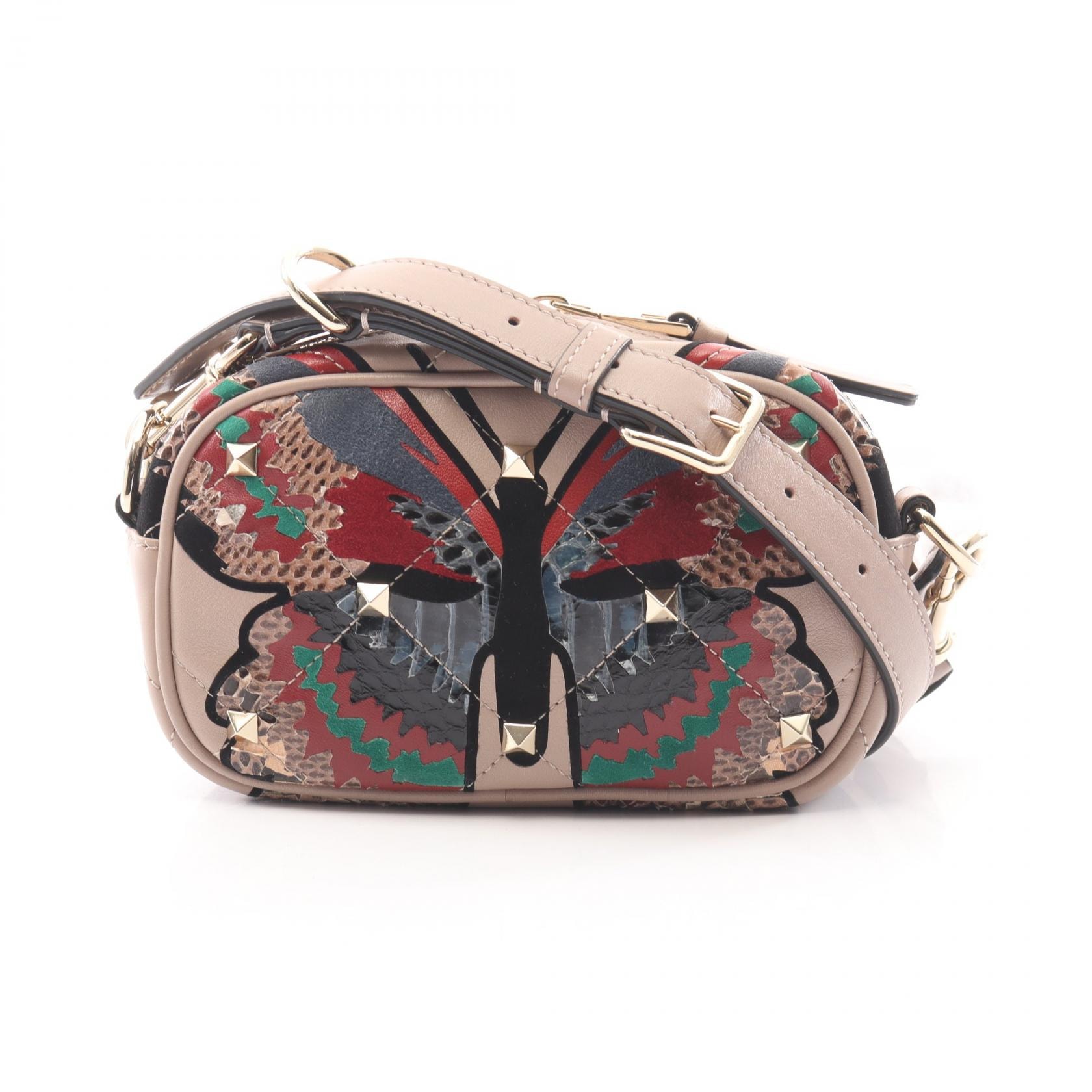ヴァレンティノ・ガラヴァーニ Valentino Garavani ロックスタッズ バタフライ ショルダーバッグ バッグ レザー エキゾチックレザー スウェード レディース ピンク系 / マルチカラー 【中古】