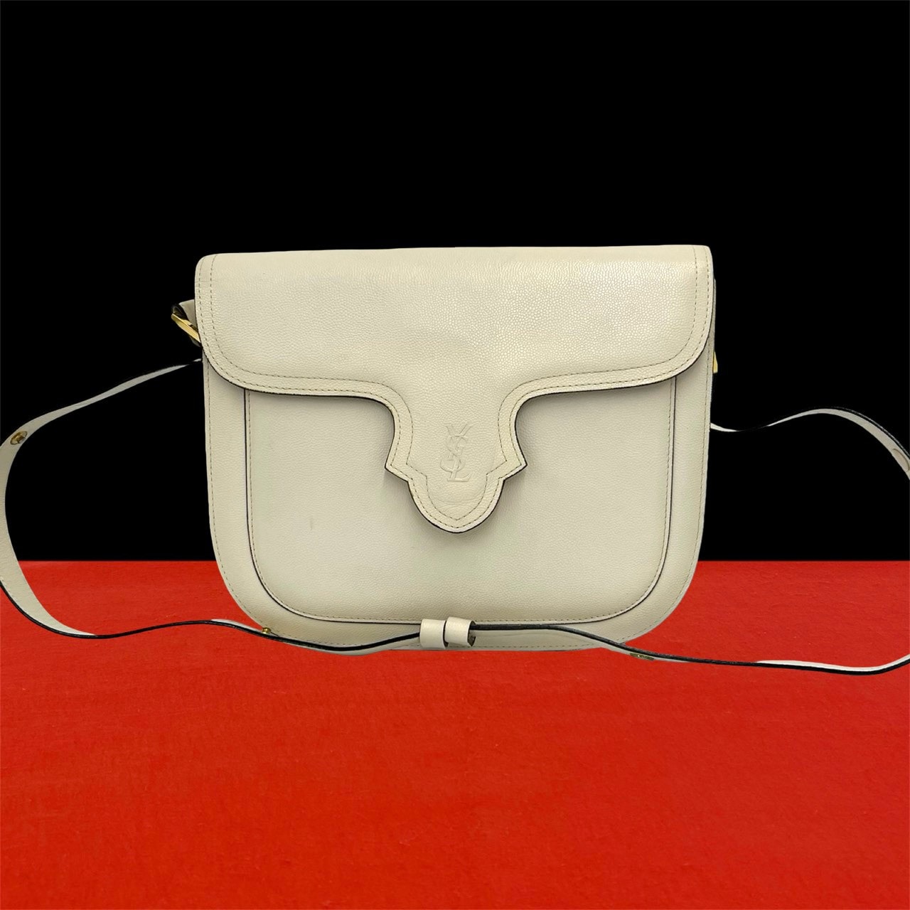 YVES SAINT LAURENT イヴ・サンローラン YSL ロゴ レザー ショルダーバッグ ホワイト
 75454