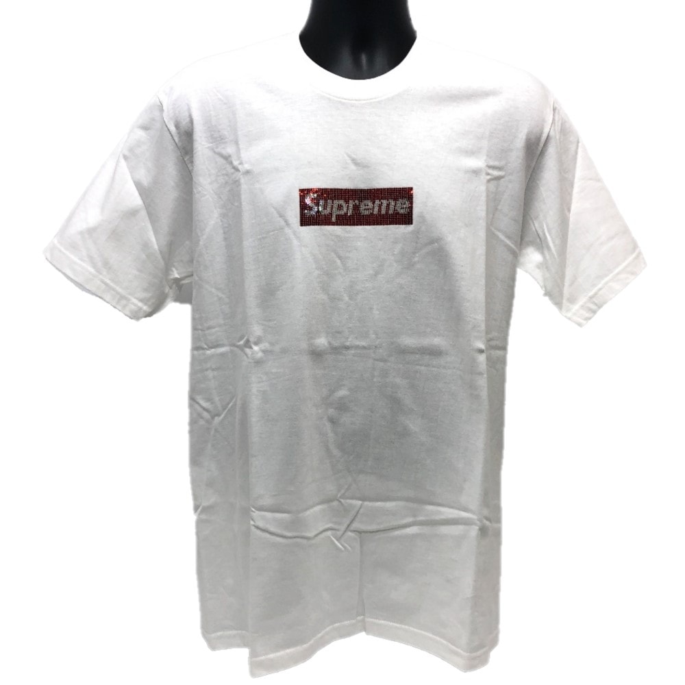 シュプリーム Supreme Tシャツ ボックス ロゴ アパレル SUPREME×スワロフスキー 半袖Tシャツ コットン ホワイト×レッド 未使用