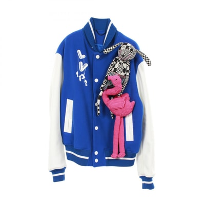 ルイ・ヴィトン LOUIS VUITTON パペットベースボールジャケット ヴァーシティジャケット スタジャン 衣料品 アウター ウール レザー メンズ ブルー系 / ホワイト系 / マルチカラー 【中古】