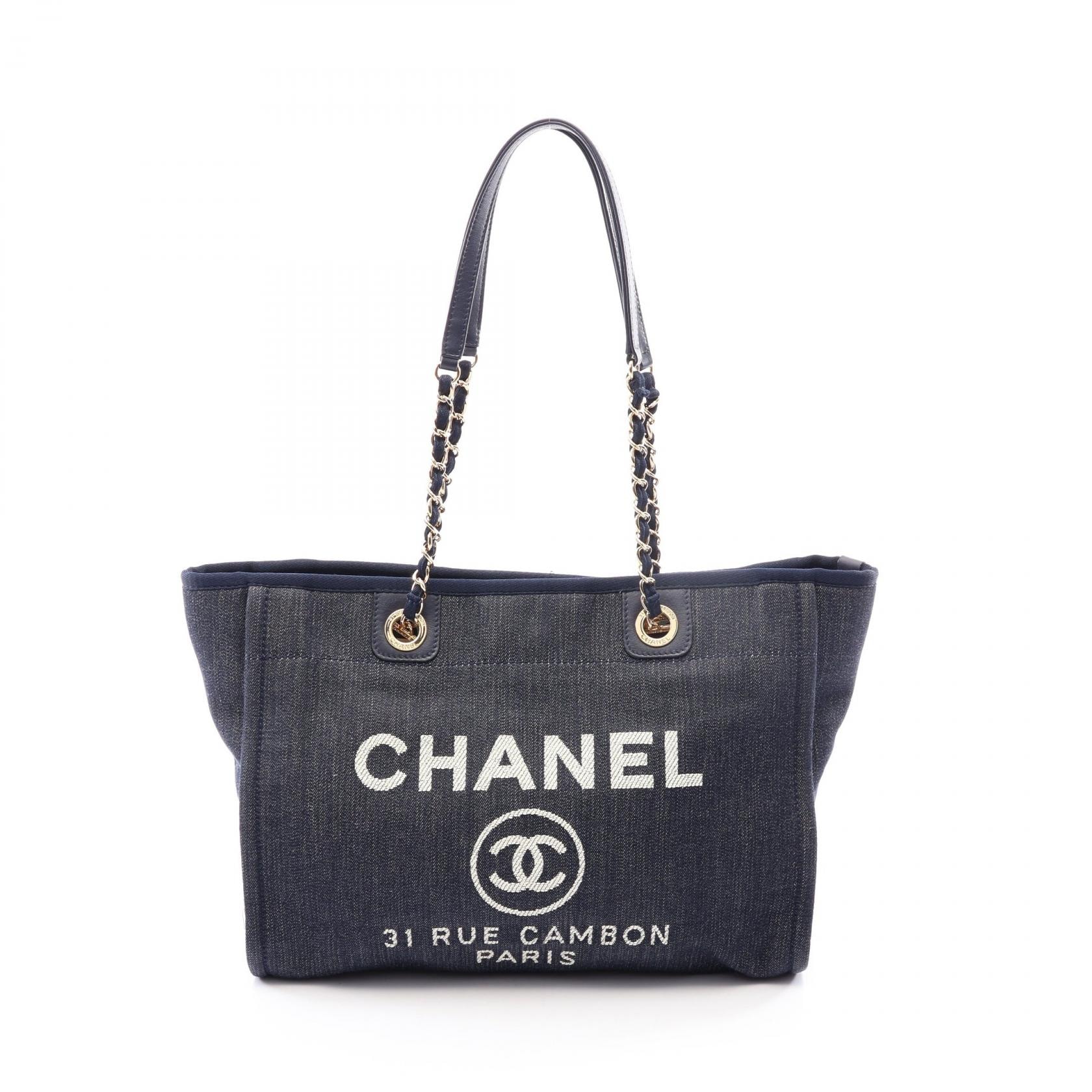 シャネル CHANEL ドーヴィル トートバッグ バッグ デニム レザー レディース ネイビー系 【中古】