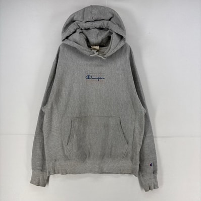 古着 チャンピオン Champion パーカー プルオーバー ロゴ プリント リバースウィーブ スウェット M グレー メンズ