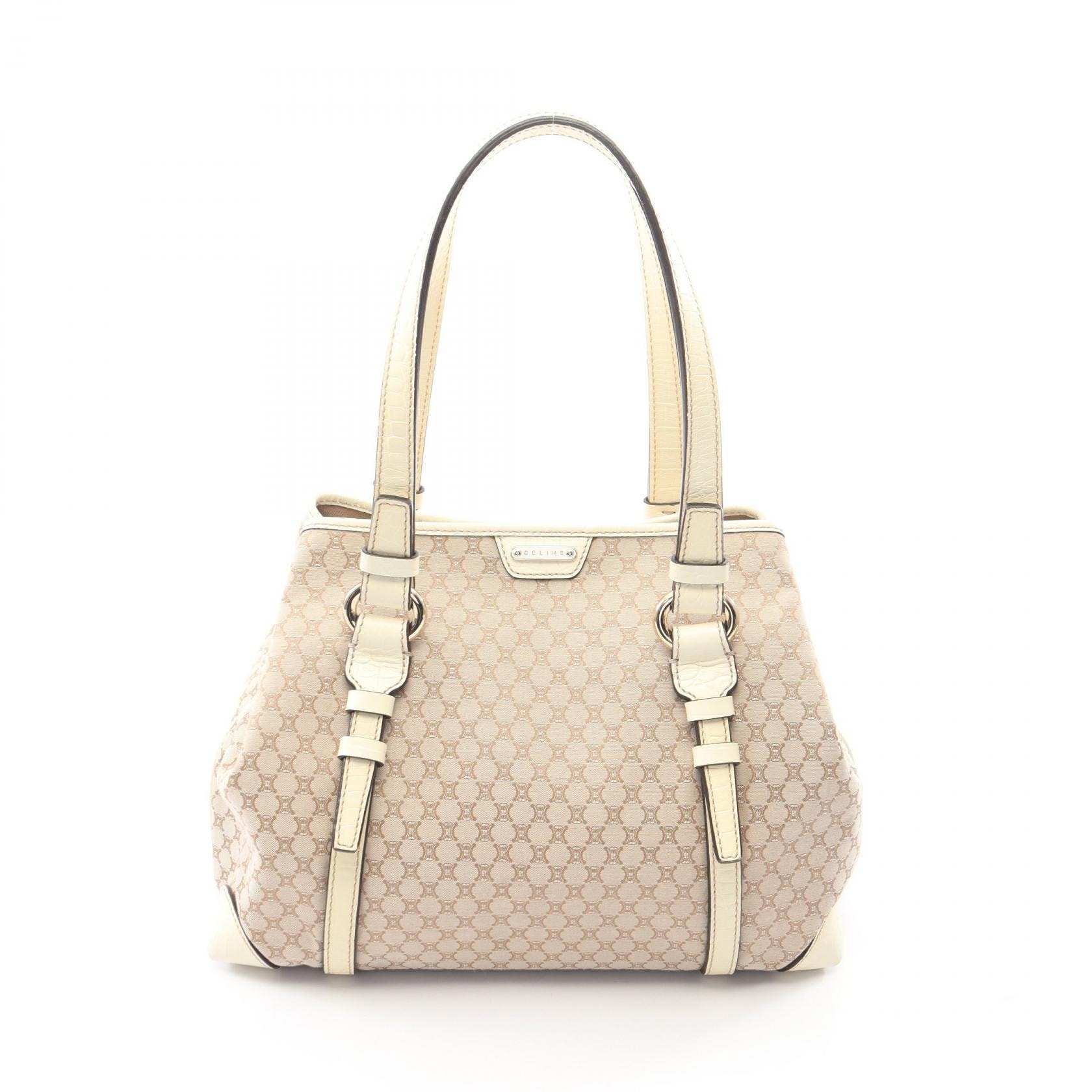 セリーヌ CELINE マカダム トートバッグ バッグ キャンバス レザー レディース ベージュ系 / アイボリー系 【中古】