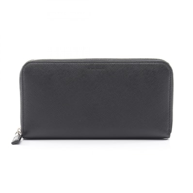 プラダ PRADA 型押しロゴ ラウンド長財布 財布 サフィアーノレザー メンズ レディース ブラック系 【中古】