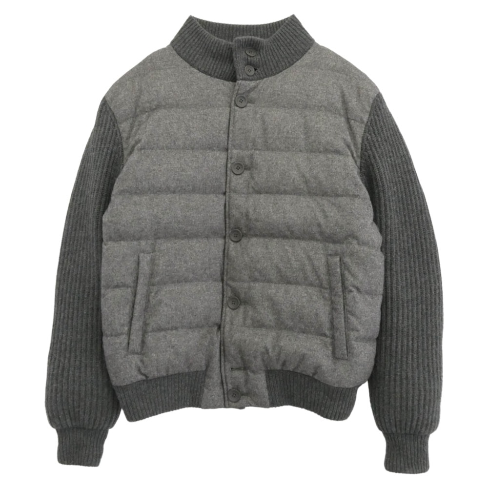 Herno ヘルノ ジャケット シルクカシミア×ローゲージカシミア ニット スタンドカラー コンビ ダウンブルゾン ジャケット グレー系 54【中古】