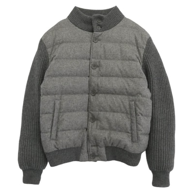 Herno ヘルノ ジャケット シルクカシミア×ローゲージカシミア ニット スタンドカラー コンビ ダウンブルゾン ジャケット グレー系 54【中古】