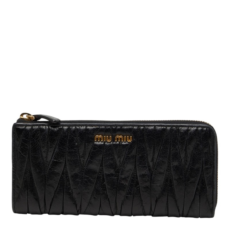 ミュウミュウ マテラッセ L字ファスナー 長財布 5M1183 ネロ ブラック レザー レディース MIUMIU 【中古】