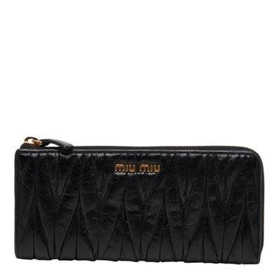 ミュウミュウ マテラッセ L字ファスナー 長財布 5M1183 ネロ ブラック レザー レディース MIUMIU 【中古】