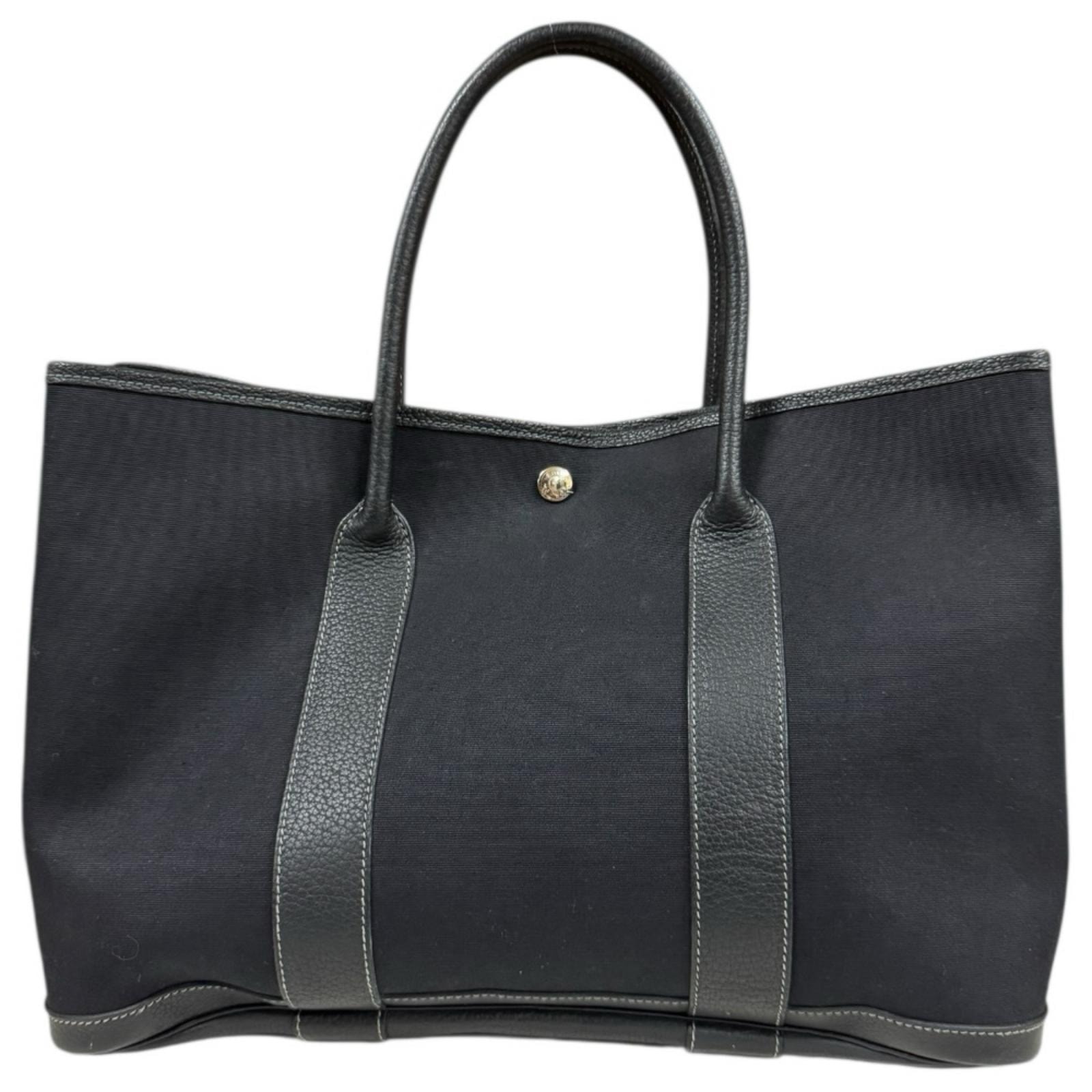 エルメス ガーデンパーティPM トートバッグ キャンバス ブラック レディース HERMES 中古