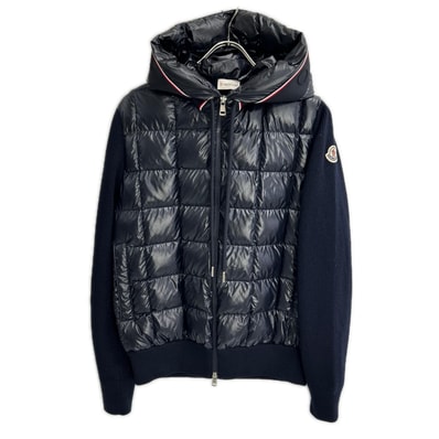 モンクレール CARDIGAN TRICOT 22年ウール×ポリエステルダウンジャケットネイビー S