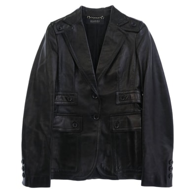 GUCCI グッチ レザージャケット レザー テーラードジャケット ブラック系 40【中古】