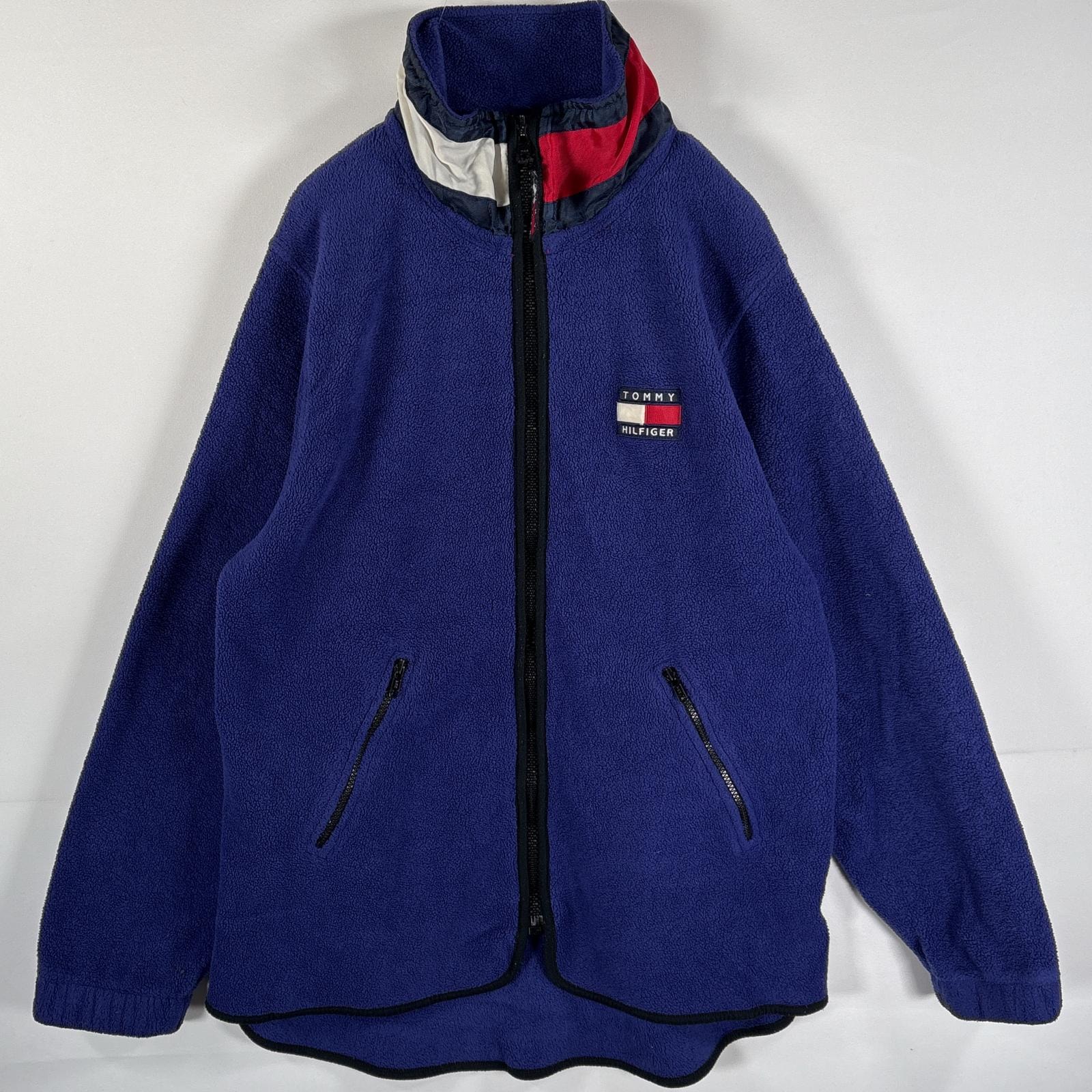 古着 90's/90年代 トミーヒルフィガー TOMMY HILFIGER フリースジャケット ワンポイントワッペンロゴ フルジップ L パープル レディース