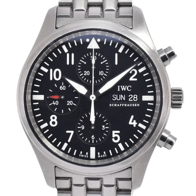 IWC IWC SCHAFFHAUSEN IW371704 パイロットウォッチ クロノグラフ デイデイト ブラック 自動巻き メンズ 良品 腕時計 N#151322