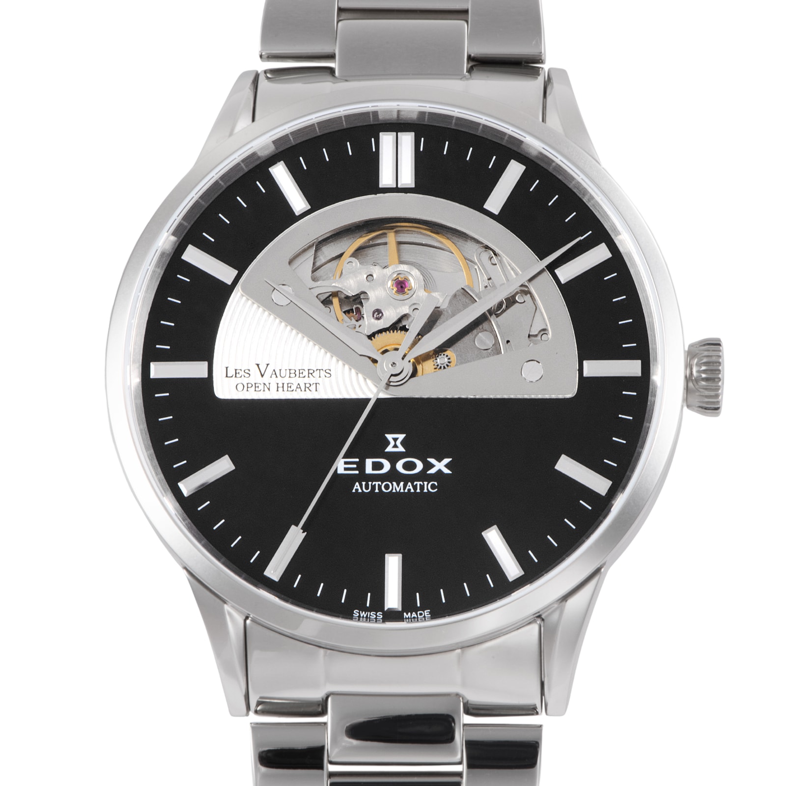 【新品】EDOX エドックス 保証書2026年 レ・ヴォベール オープンハート オートマチック 85014-3M-NIN ステンレススチール【中古】