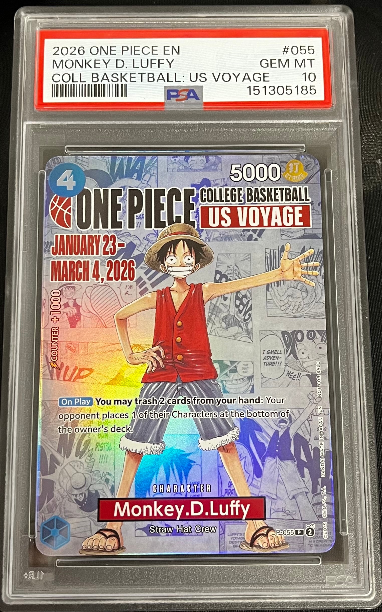 モンキー・D・ルフィ:P (開封済) [P-055]【英語版】(プロモーションカード「ワンピース カレッジ バスケットボール:USボヤージュ」)