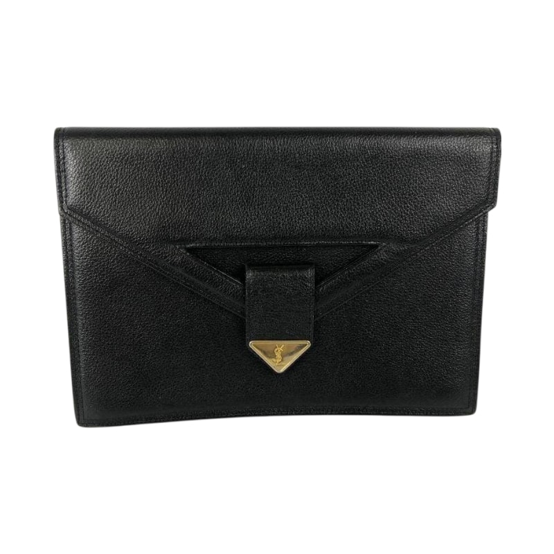 YVES SAINT LAURENT イヴ サンローラン ヴィンテージ YSL ブラック ゴールド金具 レザー クラッチバッグ セカンドバッグ I2-90020 【中古】