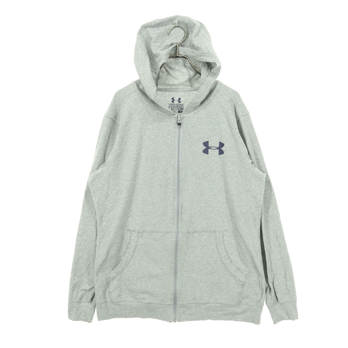 UNDER ARMOUR アンダーアーマー ロゴワッペン 長袖 薄手 フルジップ パーカー L ライトグレー
