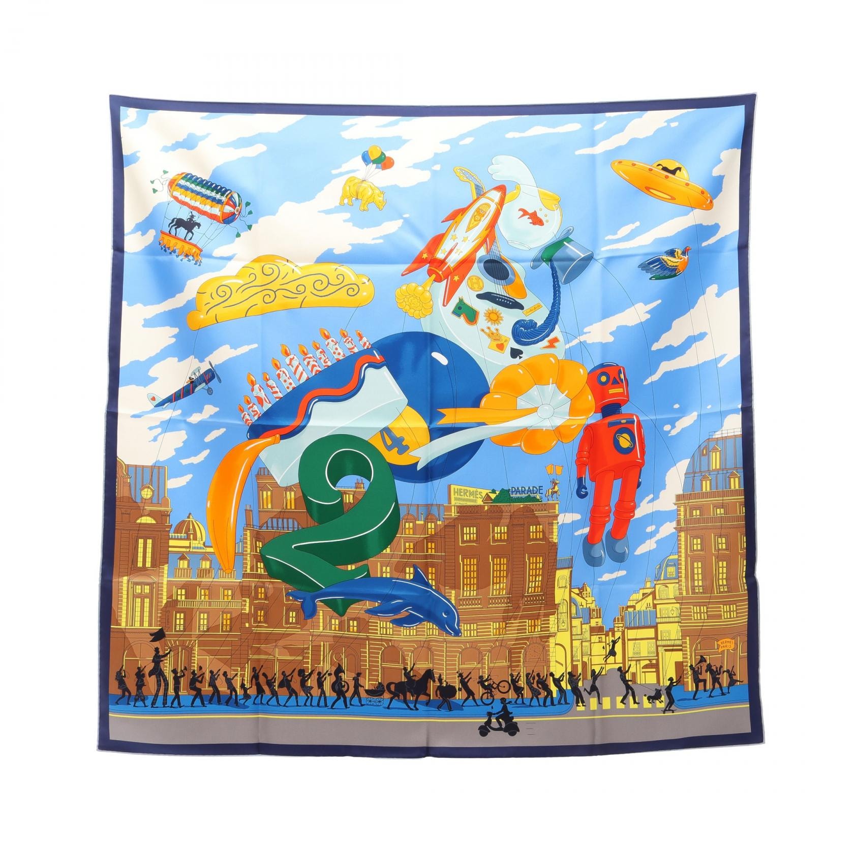 エルメス HERMES カレ90 HERMES PARADE スカーフ 衣料品 シルク シルク レディース ブルー系 / マルチカラー 【中古】