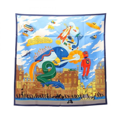 エルメス HERMES カレ90 HERMES PARADE スカーフ 衣料品 シルク シルク レディース ブルー系 / マルチカラー 【中古】