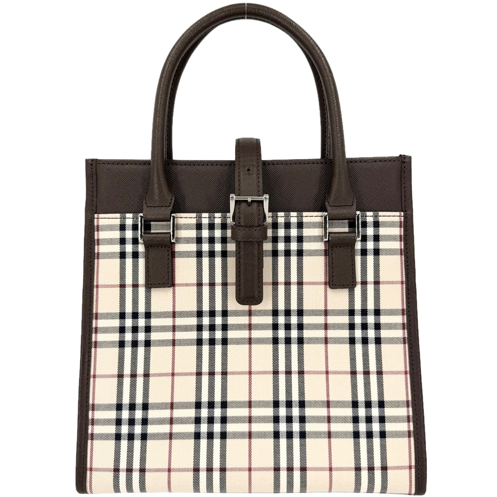 BURBERRY バーバリー ハンドバッグ ノバチェック トートバッグ レザー  キャンバス   ベージュ ブラウン 茶 シルバー金具 レディース 美品【中古品】