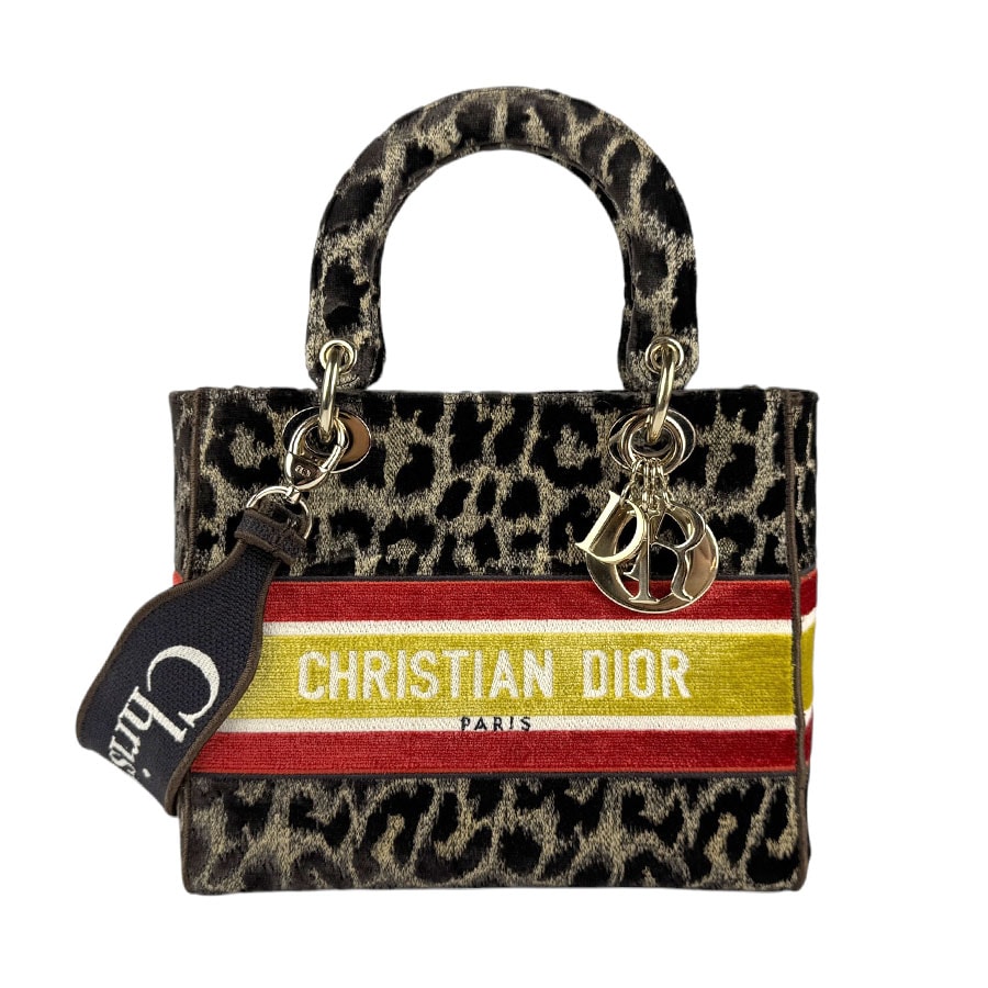 クリスチャンディオール Christian Dior ハンドバッグ ショルダーバッグ レディディライト ベルベット ブラウン×イエロー×レッド レディース【中古】 z3786