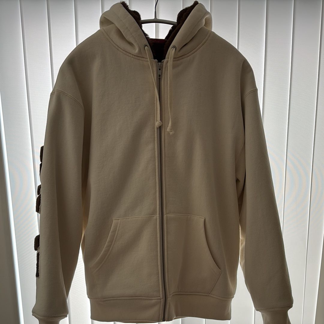 Supreme Faux Fur Lined Zip Up Hooded Sweatshirt "Natural"