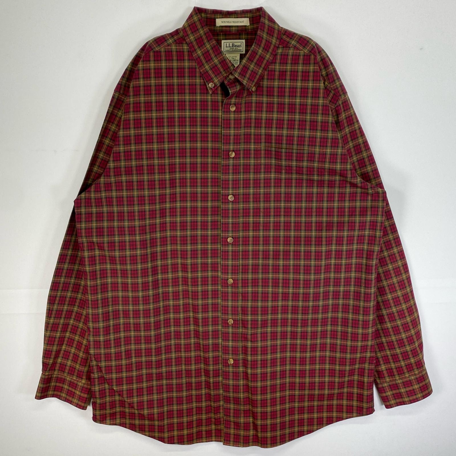 古着 エルエルビーン L.L.Bean 長袖シャツ 胸ポケ チェック ボタンダウン L  レッド系 マルチカラー メンズ