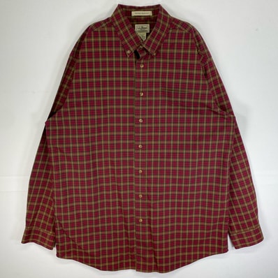 古着 エルエルビーン L.L.Bean 長袖シャツ 胸ポケ チェック ボタンダウン L レッド系 マルチカラー メンズ
