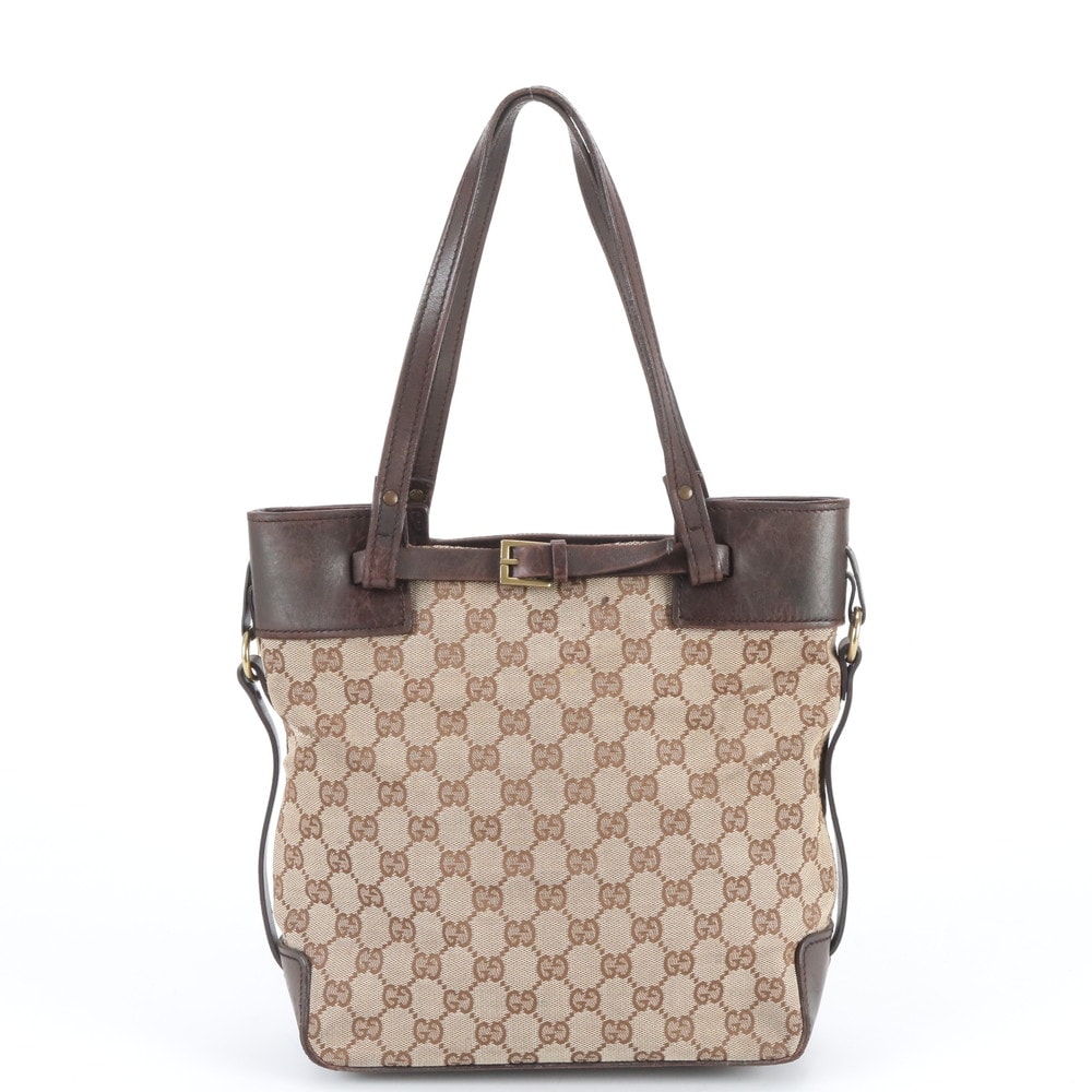 グッチ GGキャンバス 107757 トート バッグ レザー×キャンバス