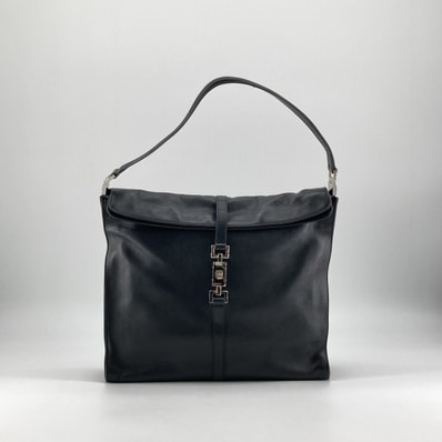 GUCCI(グッチ) ジャッキー ホーボー ヴィンテージ ピストンクロージャー レザー 001・3355 ショルダーバッグ ブラック×シルバー