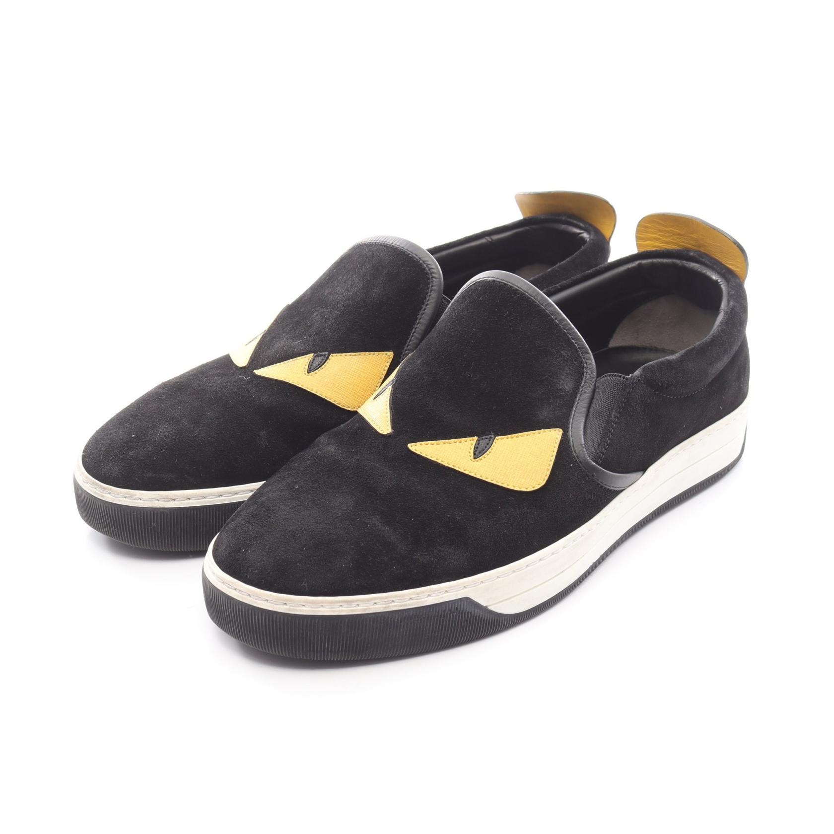 フェンディ FENDI モンスター バグズ アイ スリッポン 靴 スウェード レザー メンズ ブラック系 / イエロー系 【中古】