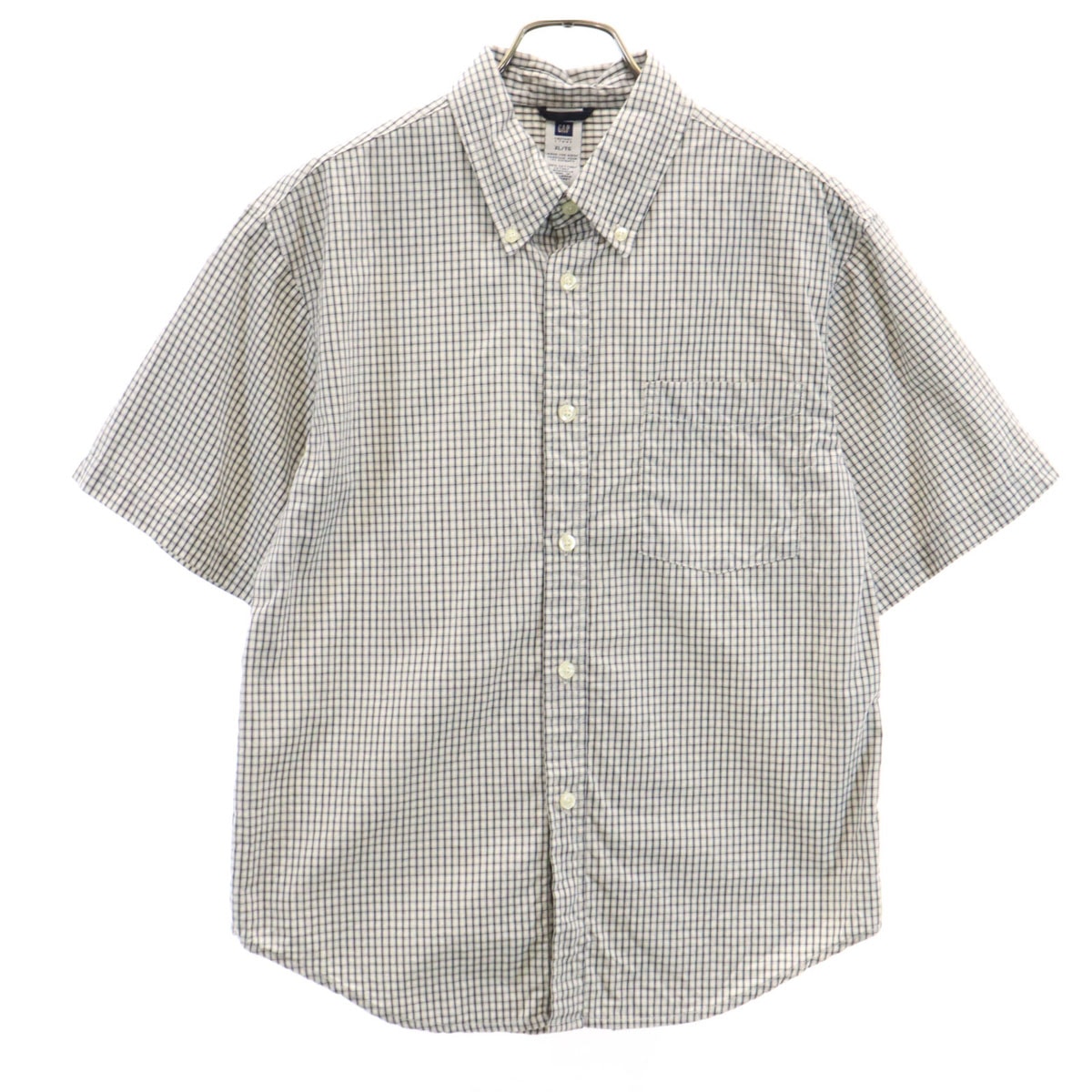 GAP ギャップ チェック柄 半袖 ボタンダウンシャツ XL ホワイト