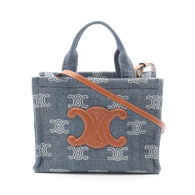 セリーヌ CELINE SMALL CABAS スモール カバ タイス トートバッグ バッグ デニム レザー レディース ネイビー系 / ブラウン系 199162FED 【中古】