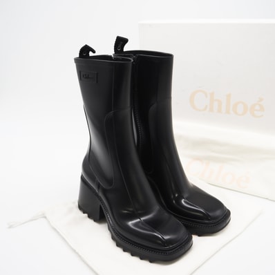 極美品 Chloe クロエ PVC レインブーツ 6 23.5 CHC22A239Z2001 ブーツ ブラック ラバー レディース