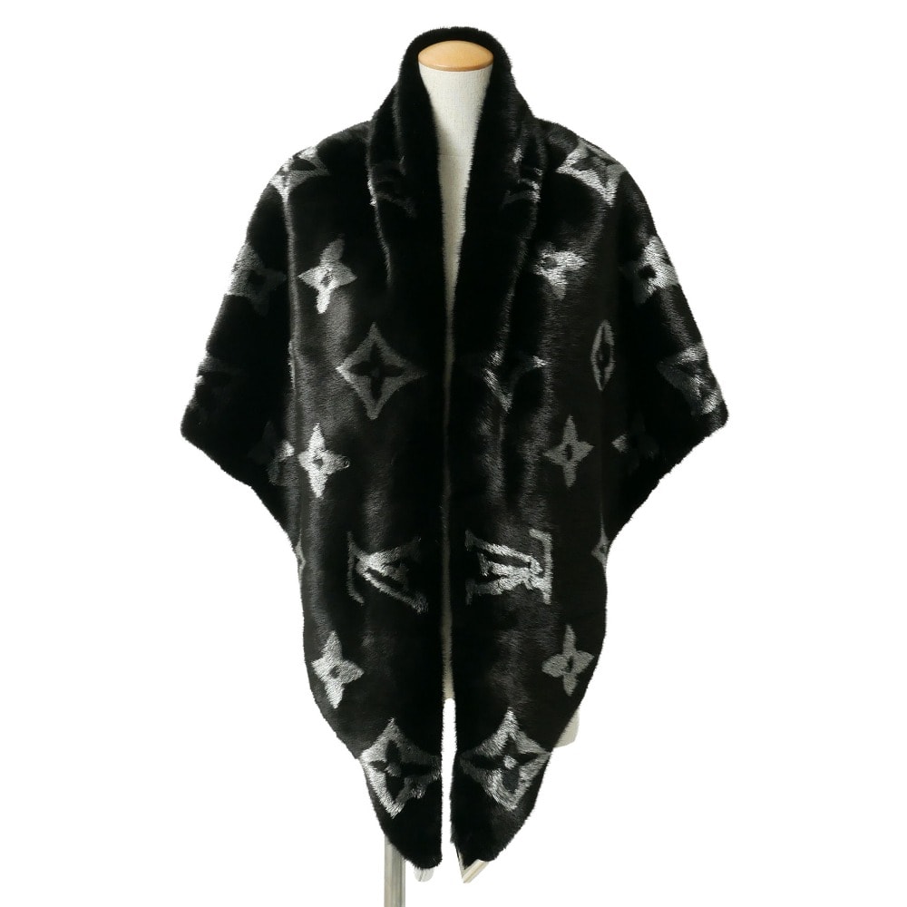 ■美品■LOUIS VUITTON ルイ・ヴィトン ショール M71131 モノグラム ミンク ファー ケープ 毛皮 イタリア製 ブランド古着【中古】20260429/RA8922