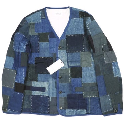 新品 KUON クオン 日本製 Vintage Boro Patchwork V-neck Jacket ヴィンテージ襤褸パッチワークVネックジャケット BJK05 M NAVY 久遠 定価275,000円 アウター g26433