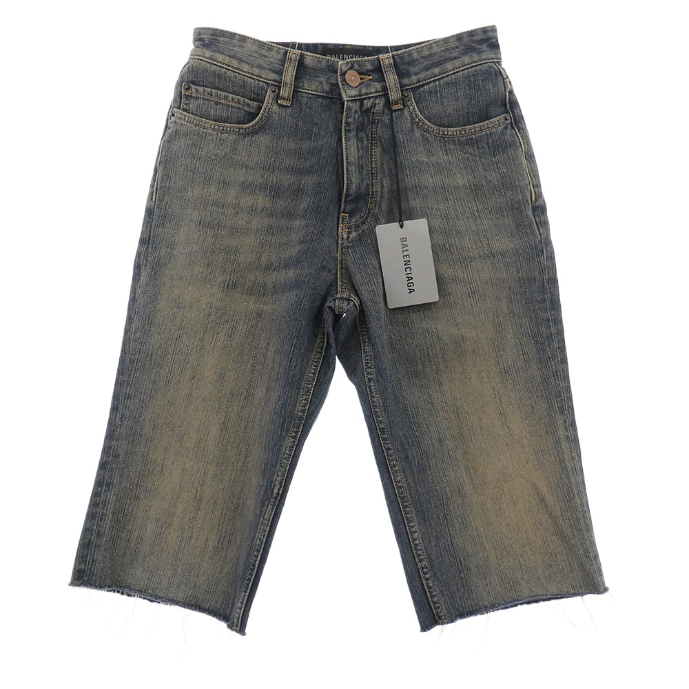 BALENCIAGA バレンシアガ デニムパンツ 23AW 753212 TNW65 カットオフ加工 デニム ショート パンツ インディゴブルー系 XS【極上美品】【中古】
