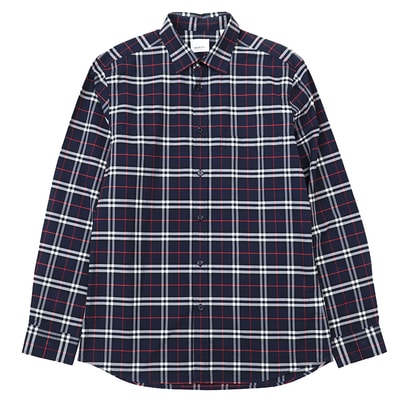 SALE【美品】BURBERRY バーバリー 長袖シャツ サイズ M メンズ ノバチェック リカルドティッシ期 シグネチャー ロゴ ボタン コットン混 トップス ネイビー 紺 タイ製