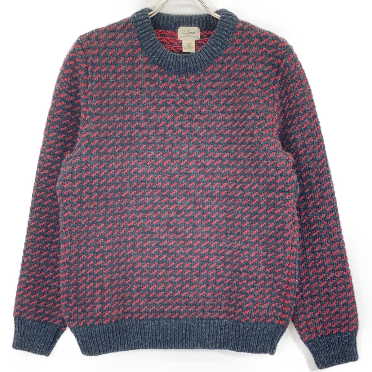 エルエルビーン ノルウェー製 ブラック×レッド バーズアイ ニットセーター S