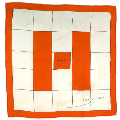 エルメス HERMES スカーフ プチカレ シルク オレンジ/オフホワイト レディース【中古】 e62109a