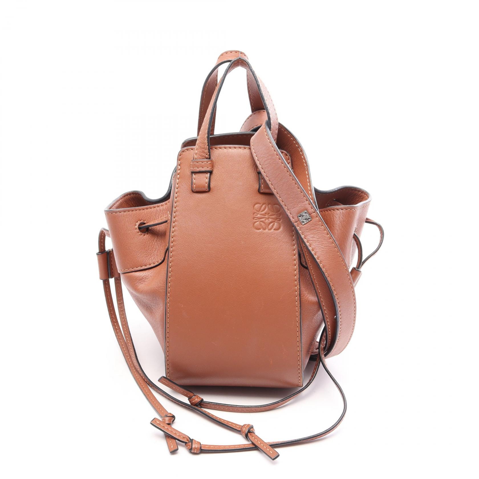 ロエベ LOEWE ハンモック ドローストリングバッグ ミニ 2WAY ハンドバッグ バッグ レザー レディース ブラウン系 【中古】