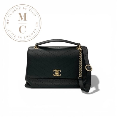シャネル CHANEL バッグ ショルダーバッグ ブラック 黒 ゴールド Vステッチ ロゴ ココマーク ターンロック シェブロン トップハンドル チェーン 2way ハンドバッグ