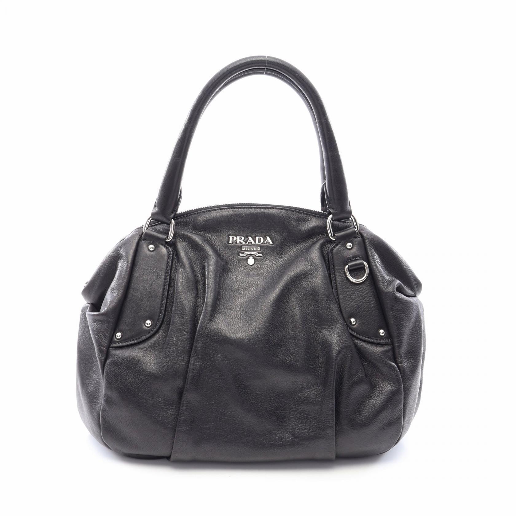 プラダ PRADA SOFT CALF ハンドバッグ バッグ レザー レディース ブラック系 BL0529 【中古】