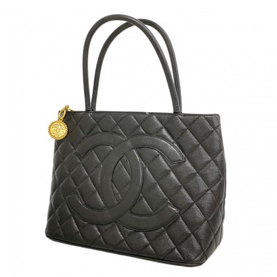 【6dc3087-k】シャネル トートバッグ 復刻トート キャビアスキン ブラック ゴールド金具【中古】レディース