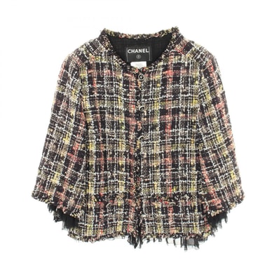 シャネル CHANEL ココマーク ツイード ノーカラージャケット 衣料品 アウター コットン レディース ブラック系 / マルチカラー P31000W03898 【中古】
